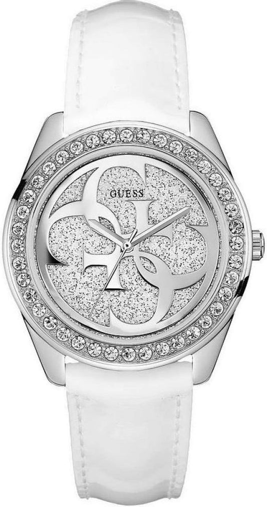 Guess Analoog kwartshorloge voor dames met leren armband W0627L4, wit/zilver, Classic