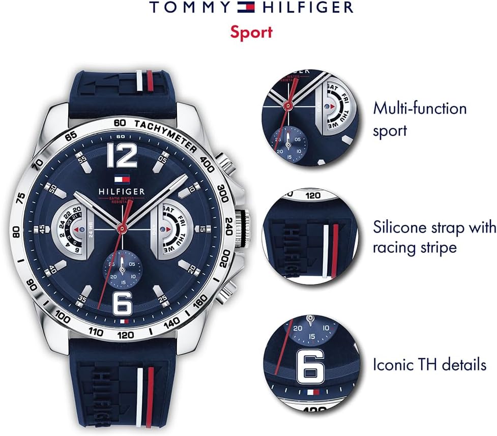 Tommy Hilfiger Unisex multi-wijzerplaat kwarts horloge met siliconen armband 1791476