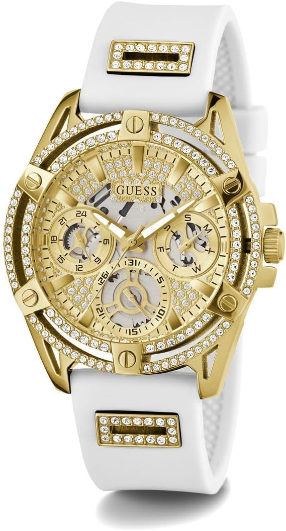GUESS Goudkleurig en wit siliconen multifunctioneel horloge
