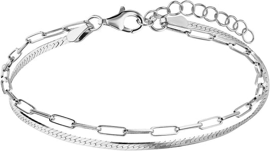 Damesarmband van 925 zilver, dubbele rij – armband – 925 zilver – zilverkleurig – 19 cm – nikkelvrij