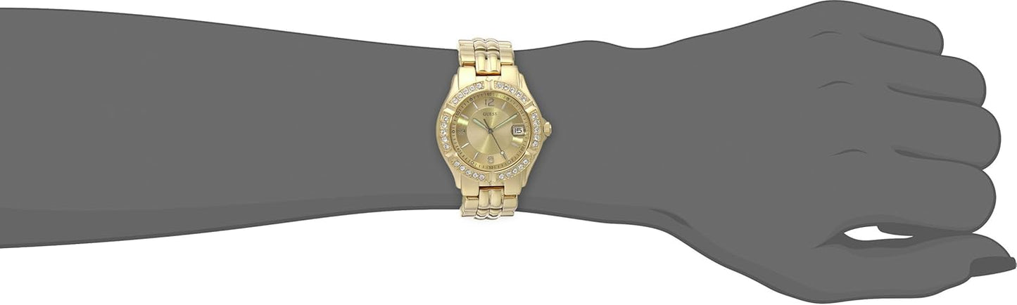 GUESS Goud-Tone Armband Horloge met Datum Feature. Kleur: Goud-Tone (Model: U85110L1)