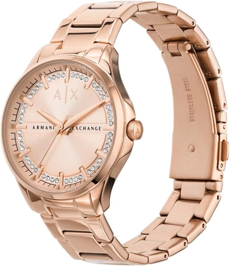 Armani Exchange Dames kwarts 3 wijzers horloge met armband LADY HAMPTON AX5264, roze goud, Eén maat, AX5264-AMZUK