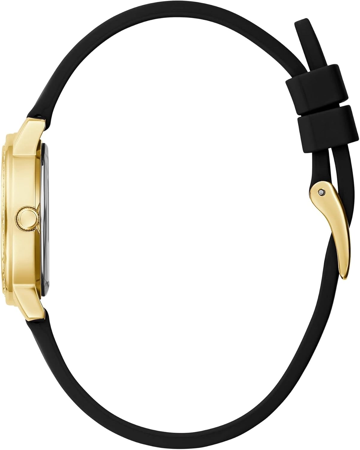 GUESS Dames 28mm horloge - goudkleurige armband witte wijzerplaat gouden toon kast