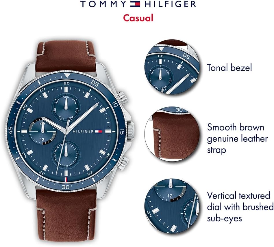 Tommy Hilfiger Heren multiwijzerplaat kwarts horloge en armband bundel, blauw, Eén maat, Horloge