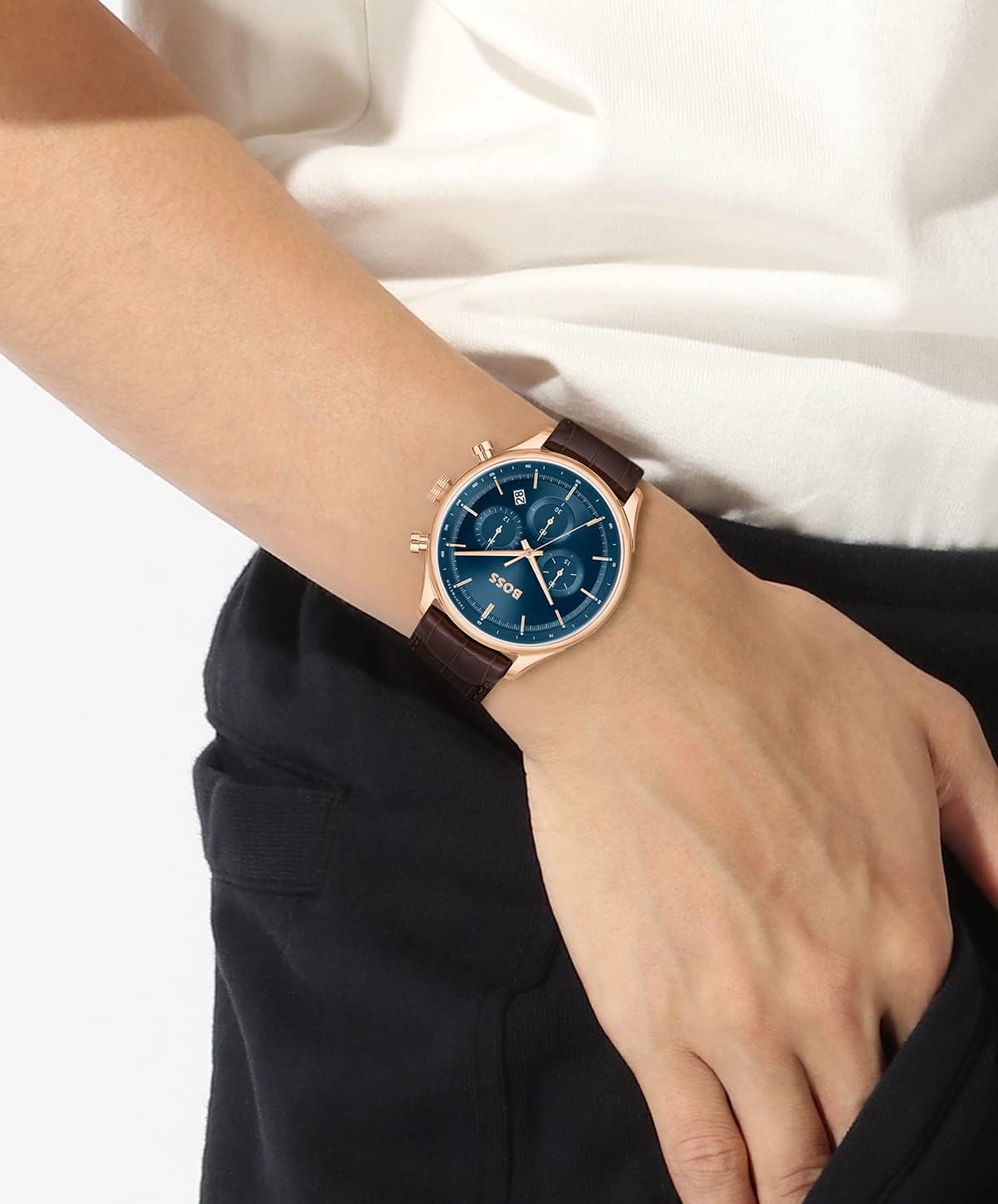 BOSS Chronograph Quartz horloge voor heren met bruine leren band - 1514050