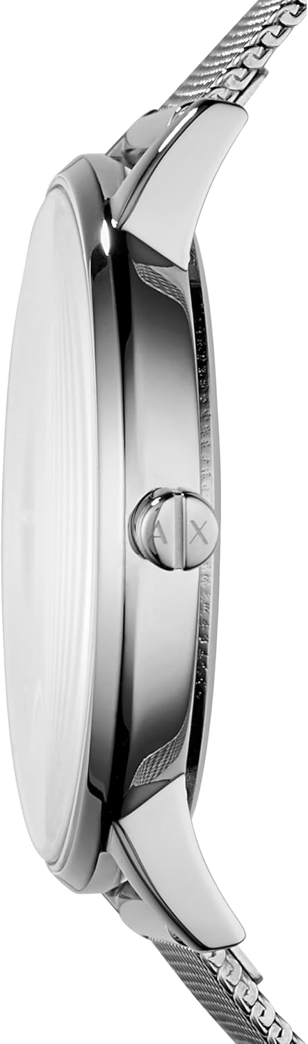 Armani Exchange Roestvrij stalen dameshorloge met drie wijzers, 36 mm behuizingsgrootte, roestvrijstalen mesh-armband