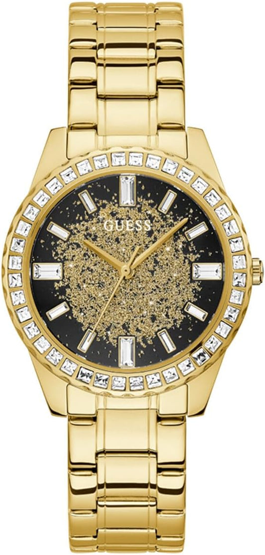 GUESS Dames sport glitter & kristal 38mm horloge, Goud-Toon/Zwart, one, armband