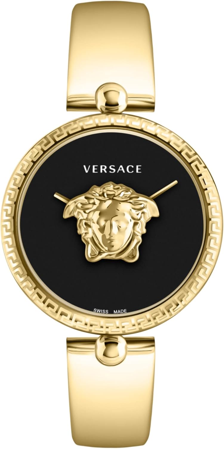 Versace Palazzo Empire Collection Luxe dameshorloge met gouden armband met gouden kast en zwarte wijzerplaat, goud, bot, Palazzo Empire, goud, bot, Palazzo Empire, Goud, OS, Palazzo Empire