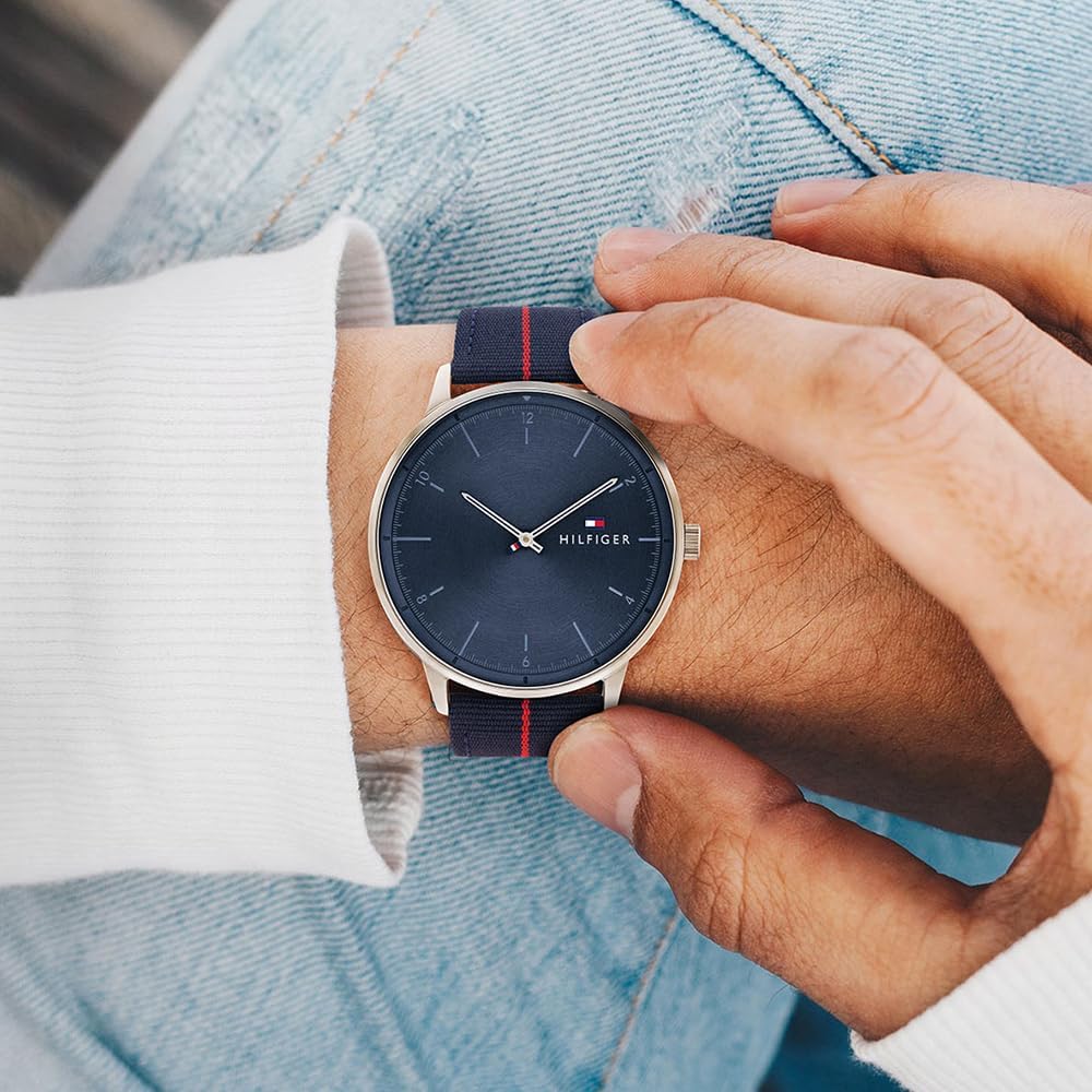 Tommy Hilfiger Analoog kwartshorloge voor heren, met nylon armband 1791844, rood-blauw, Met bandjes