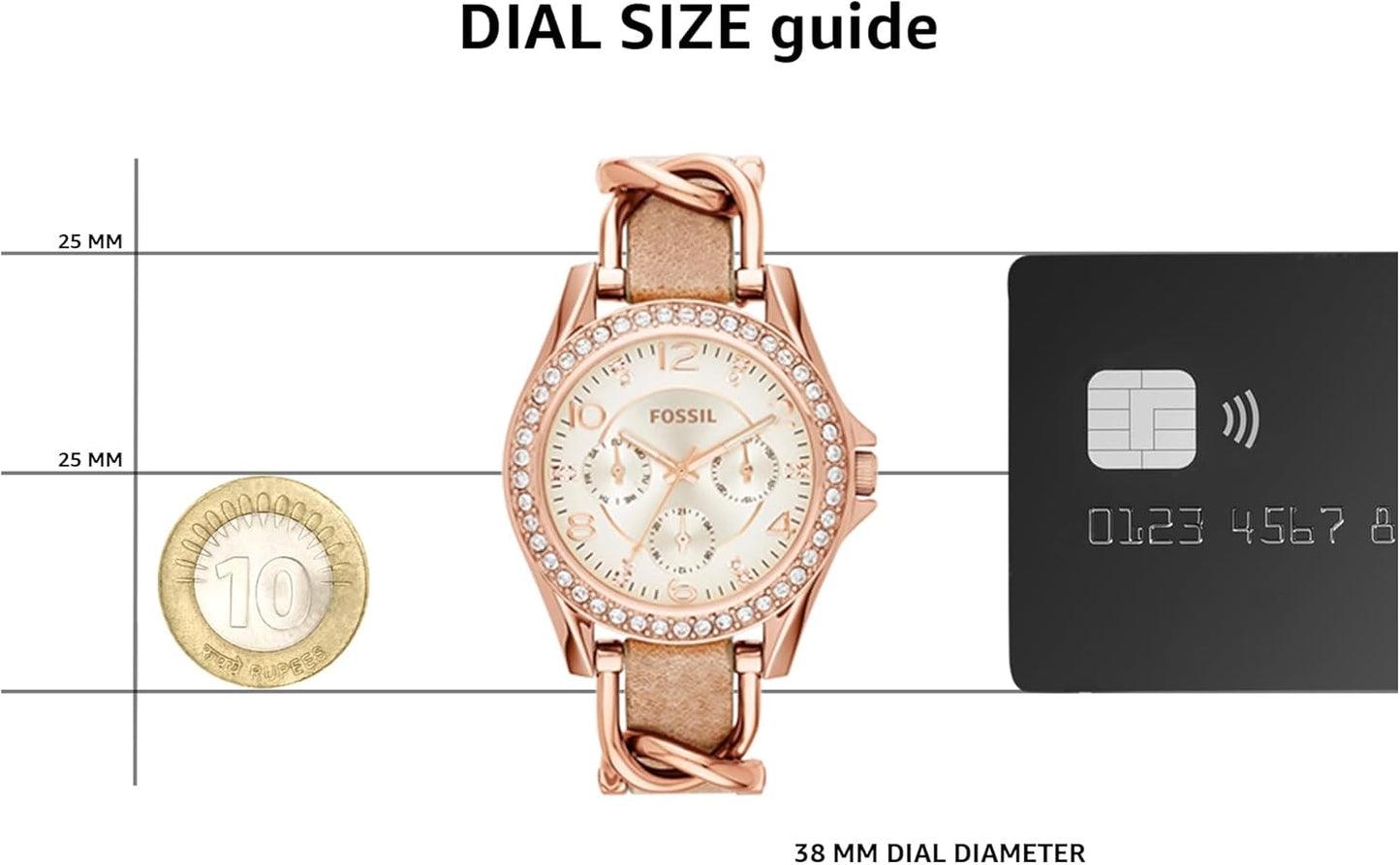 Fossil Riley horloge voor dames, chronograaf uurwerk met roestvrij stalen of leren band