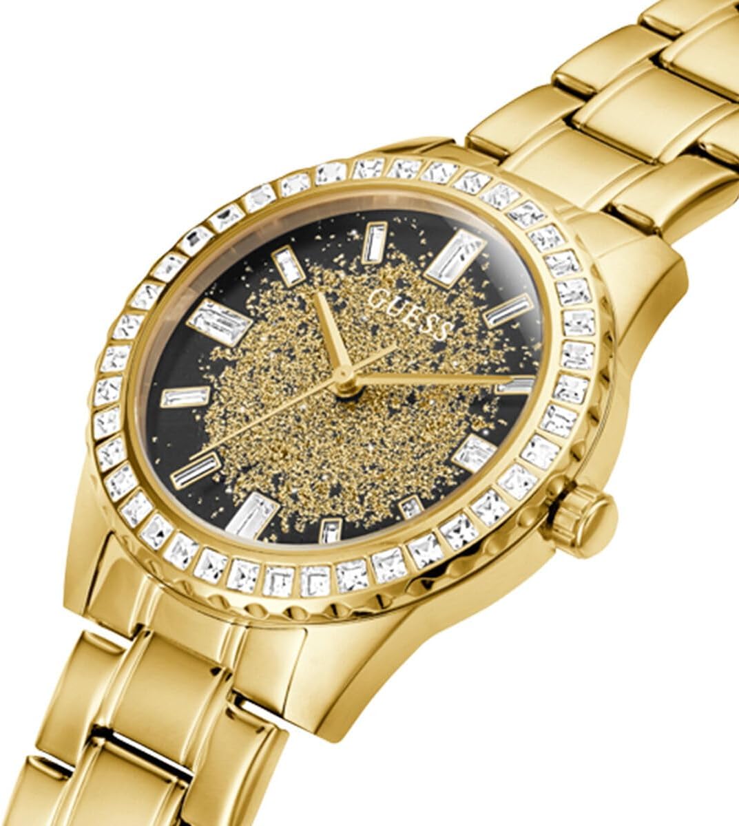 GUESS Dames sport glitter & kristal 38mm horloge, Goud-Toon/Zwart, one, armband