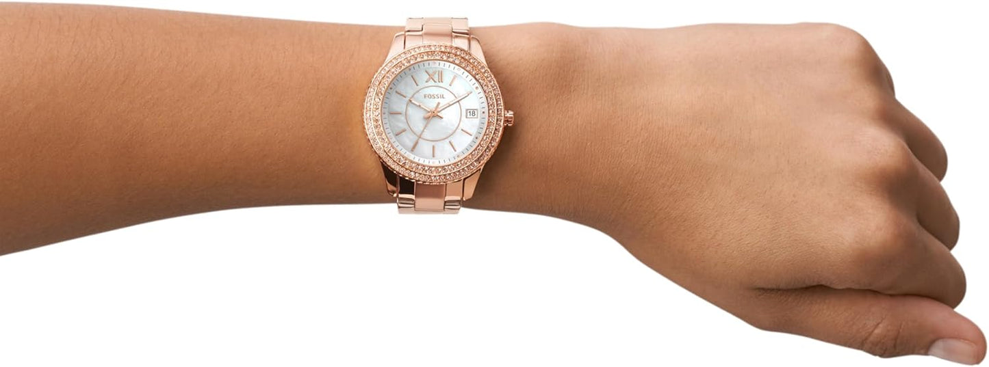 Fossil Stella Horloge voor dames, kwartsuurwerk met roestvrij stalen of leren band