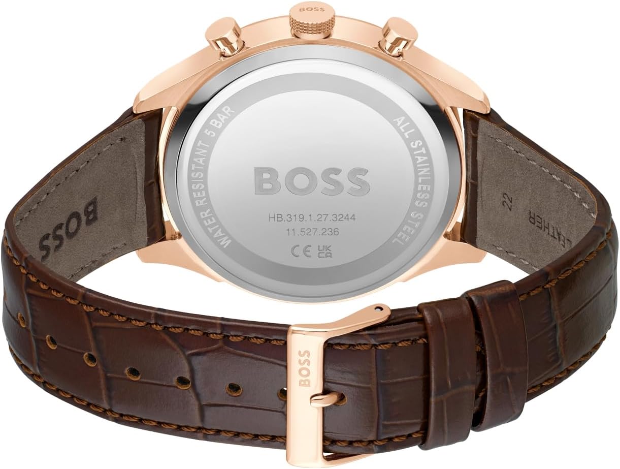 BOSS Chronograph Quartz horloge voor heren met bruine leren band - 1514050