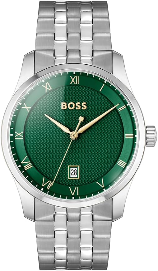 BOSS Analoog kwartshorloge voor heren uit de PRINCIPLE-collectie met leren of roestvrijstalen band, verkrijgbaar in zwart, Brown, blauw, Green en Grey