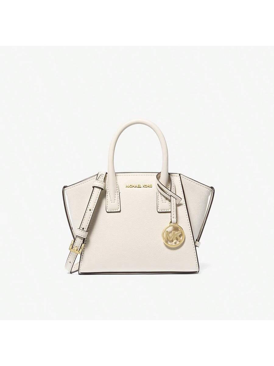 Michael Kors Avril Extra-Small Leather Shoulder Bag Top Zip Slouchy Satchel Bag,Light Cream White