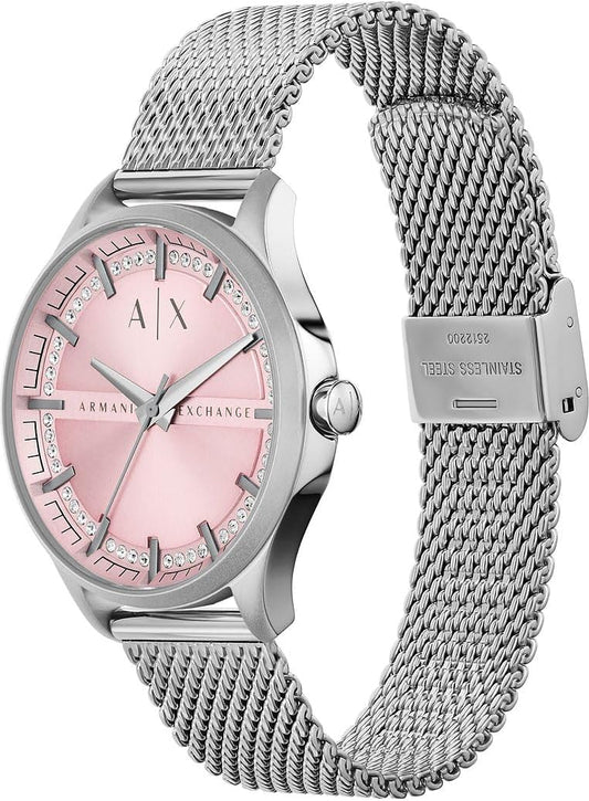 Armani Exchange dameshorloge quartz/3 hands uurwerk 36mm kastmaat met een roestvrij stalen armband AX5273