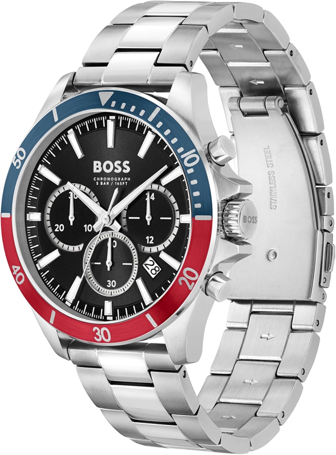 BOSS Troper Collection Heren Quartz Chronograaf Horloge met Zilveren Roestvrij Stalen Band - 1514108, Voorverpakt Assortiment, Voorverpakt assortiment, armband