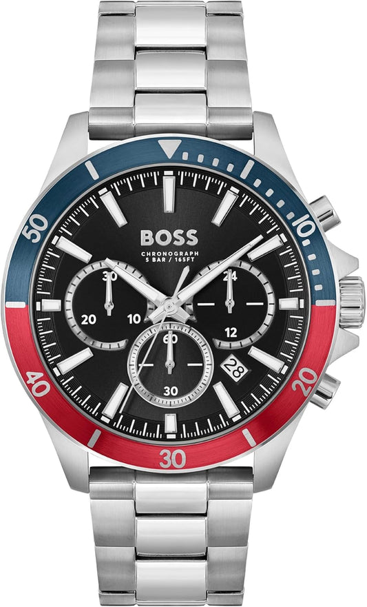 BOSS Troper Collection Heren Quartz Chronograaf Horloge met Zilveren Roestvrij Stalen Band - 1514108, Voorverpakt Assortiment, Voorverpakt assortiment, armband