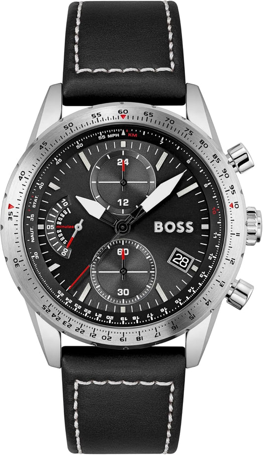 BOSS Analoog kwartshorloge voor heren, met lederen band 1513853