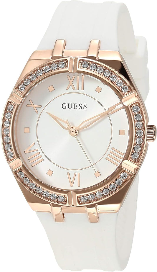 GUESS Blauw + Rose Goud-Tone Crystal Siliconen Horloge