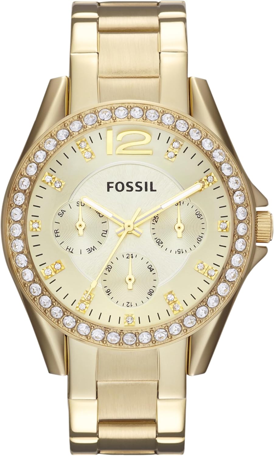 Fossil Riley horloge voor dames, chronograaf uurwerk met roestvrij stalen of leren band