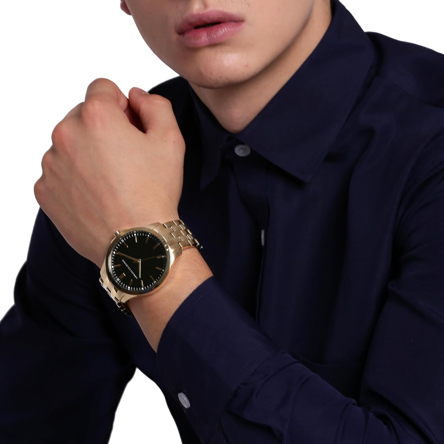Armani Exchange herenhorloge met drie wijzers, kastmaat 45 mm, roestvrijstalen armband
