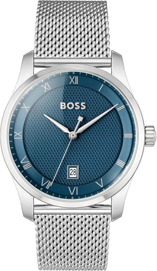 BOSS Analoog kwartshorloge voor heren uit de PRINCIPLE-collectie met leren of roestvrijstalen band, verkrijgbaar in zwart, Brown, blauw, Green en Grey