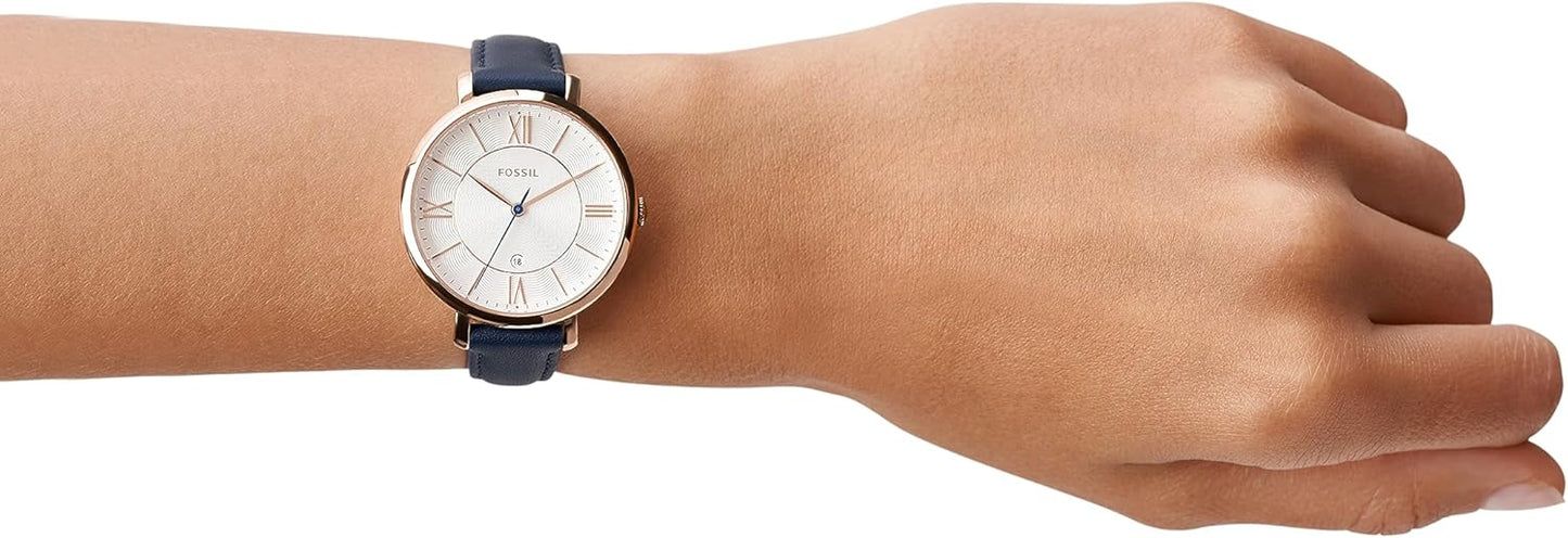 Fossil ES3988 Analoog kwartshorloge voor dames, met leren armband, Roségoud, standard size, jacqueline
