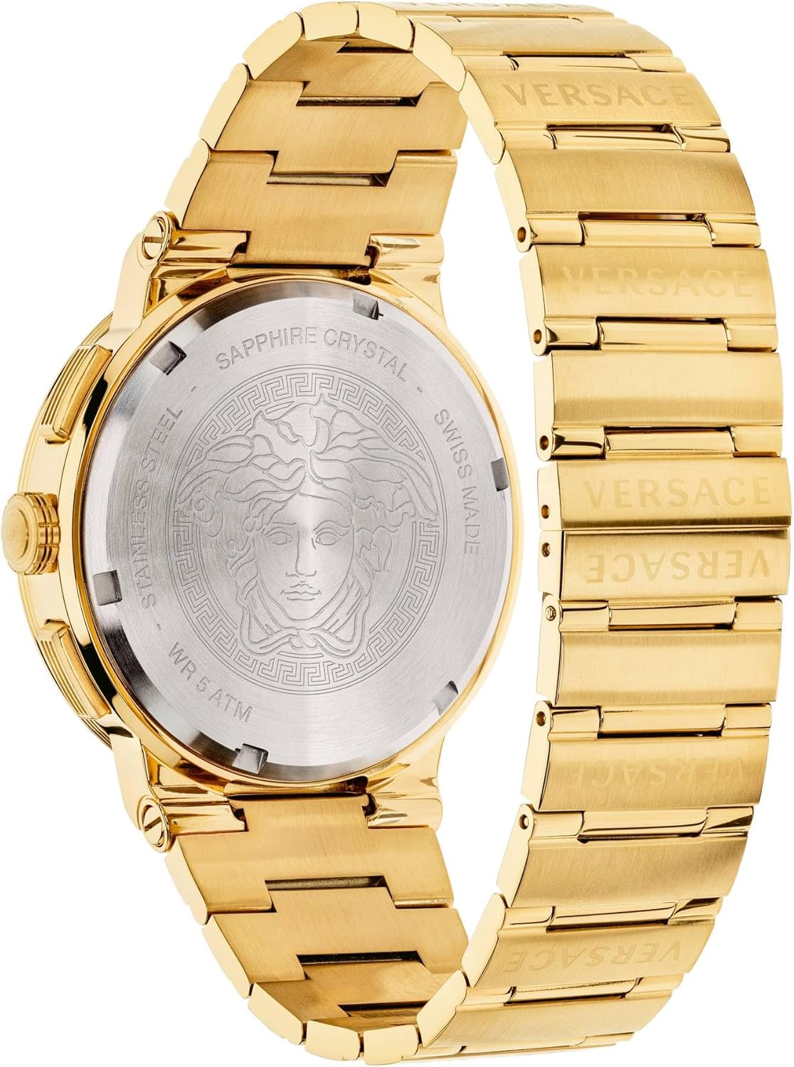 Versace Greca Logo Chr.43 Mm Chronograaf Quartz Zwarte Wijzerplaat Saffier Glas Heren Horloge VEZ900421, Goud-Tone, Hedendaags, Goud-toon, hedendaags