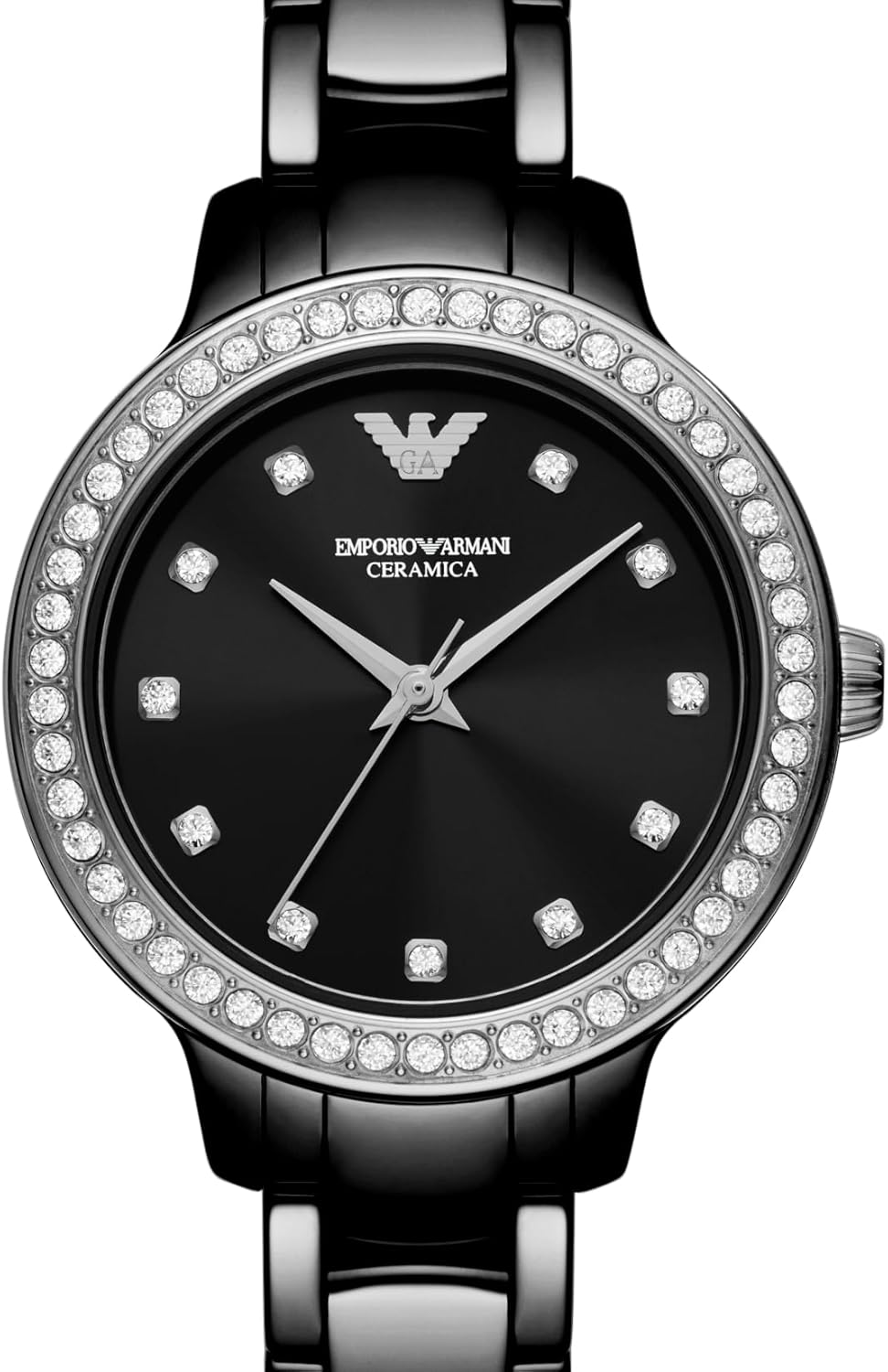 Emporio Armani dameshorloge quartz/3 wijzerwerk 32mm kastmaat met een keramische armband AR70008