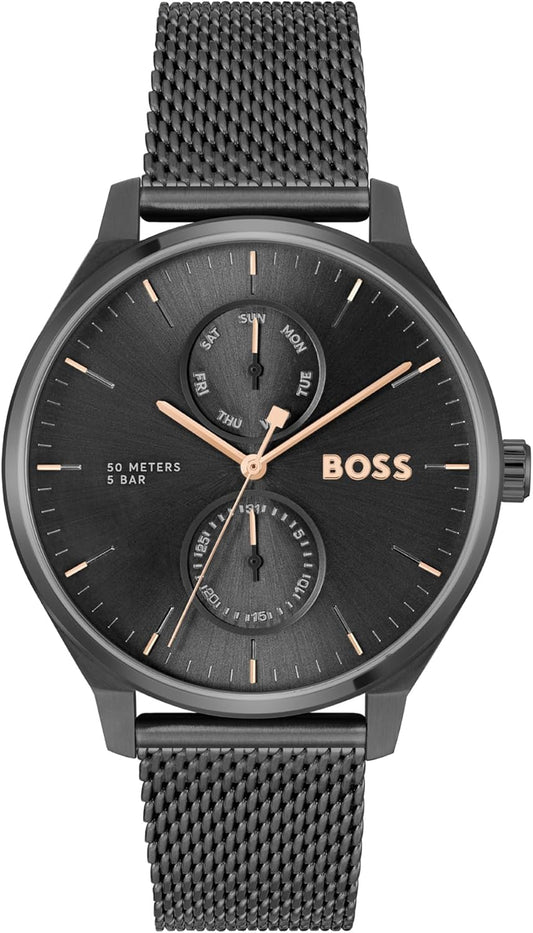 BOSS 1514105 Multifunctioneel analoog kwartshorloge voor heren, TYLER collectie met zwarte roestvrijstalen band, modern, Modern