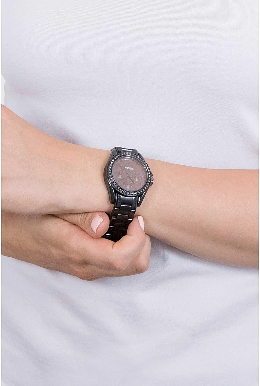 Fossil Riley horloge voor dames, chronograaf uurwerk met roestvrij stalen of leren band