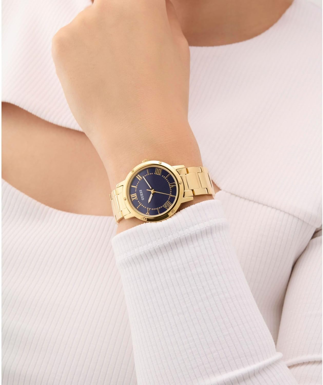 GUESS Dameshorloge polshorloge Dawn GW0404L4 roestvrij staal goud, blauw, Modern