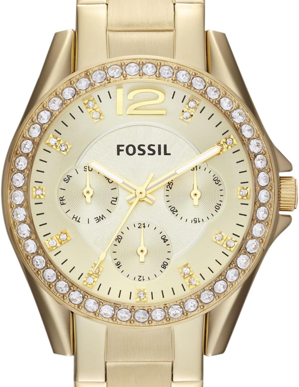 Fossil Riley horloge voor dames, chronograaf uurwerk met roestvrij stalen of leren band
