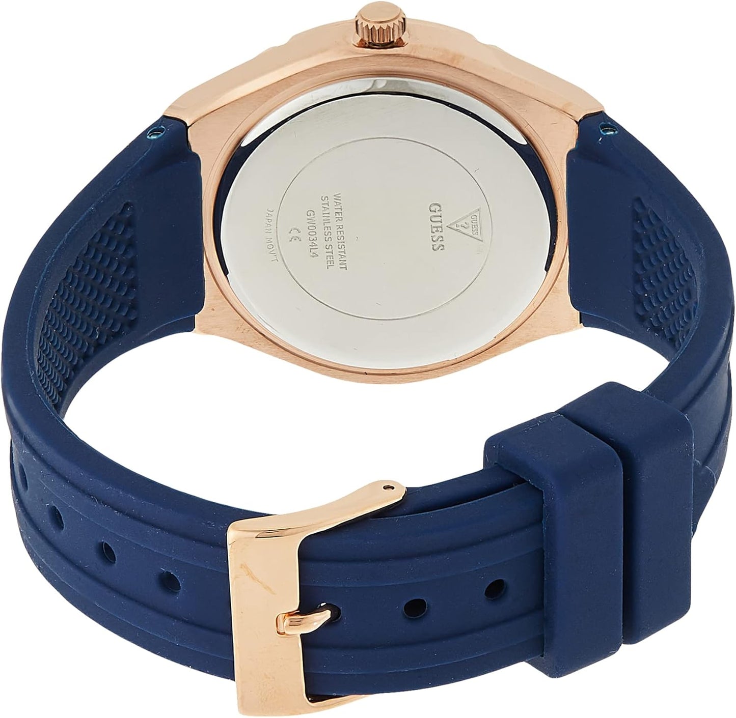GUESS Blauw + Rose Goud-Tone Crystal Siliconen Horloge