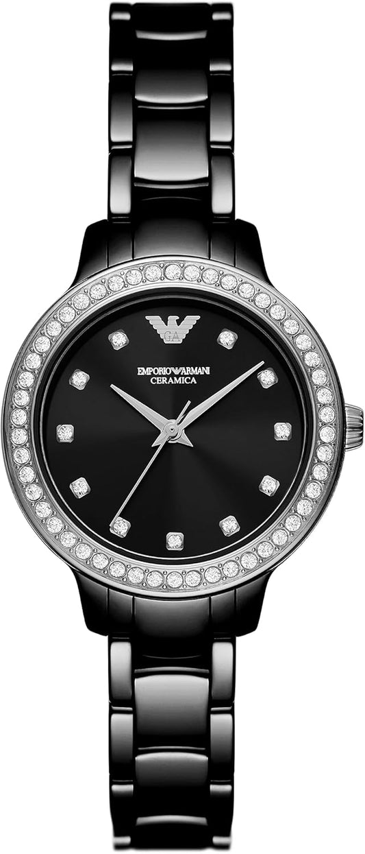 Emporio Armani dameshorloge quartz/3 wijzerwerk 32mm kastmaat met een keramische armband AR70008