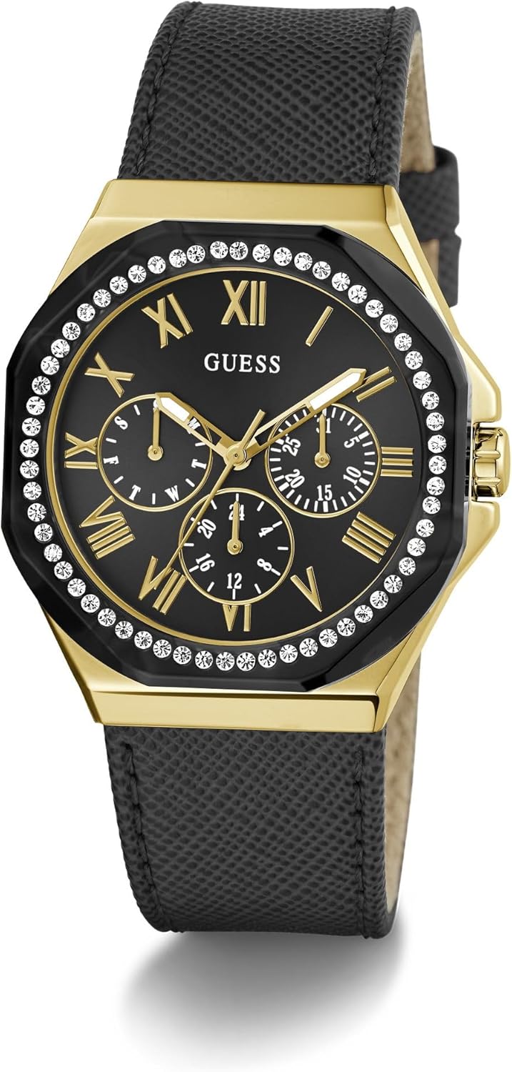 GUESS Lederen Womens analoge zwarte wijzerplaat vrouwen horloge Gw0753L4, band kleur-zwart, zwart, riem, Zwart, riem