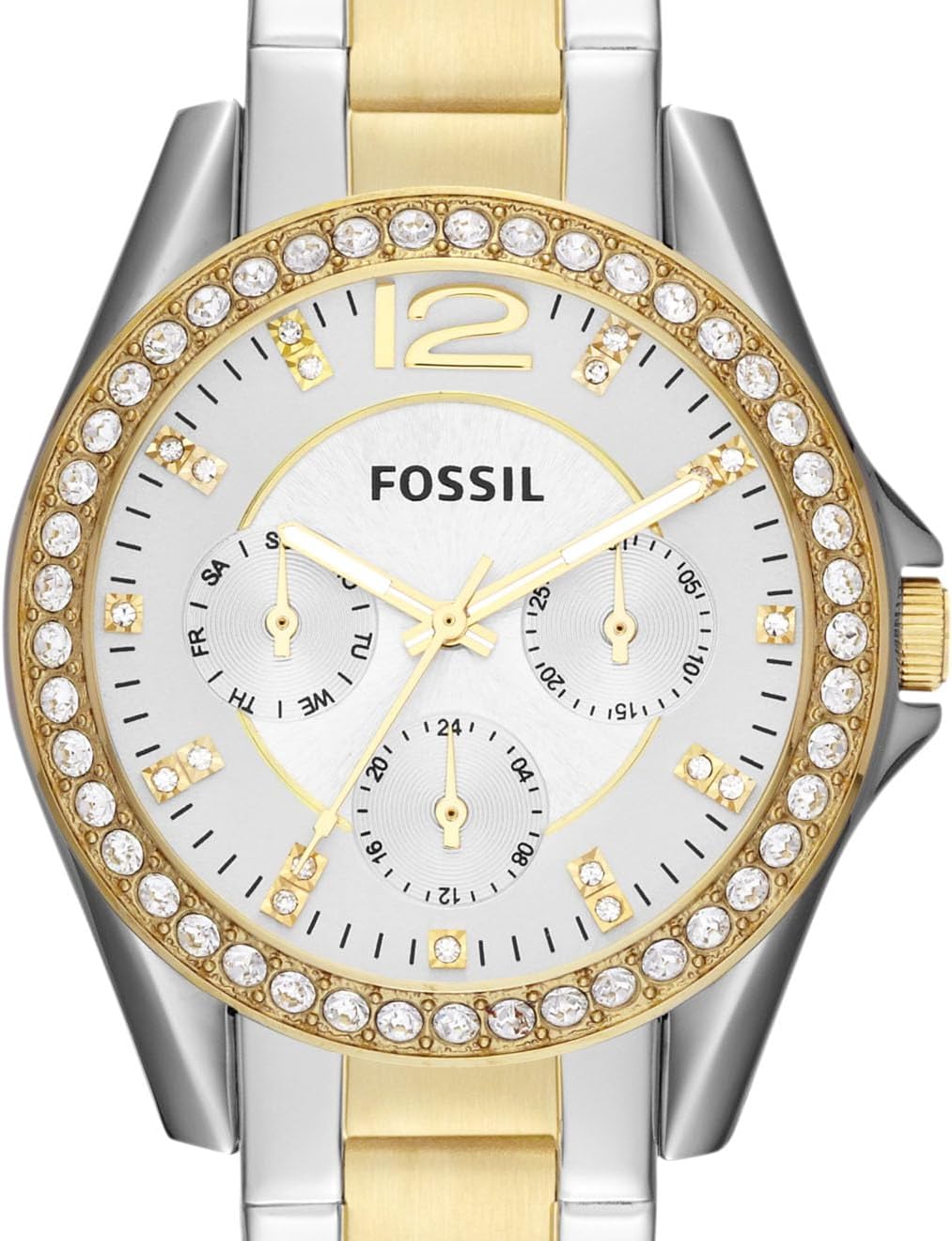Fossil Riley horloge voor dames, chronograaf uurwerk met roestvrij stalen of leren band