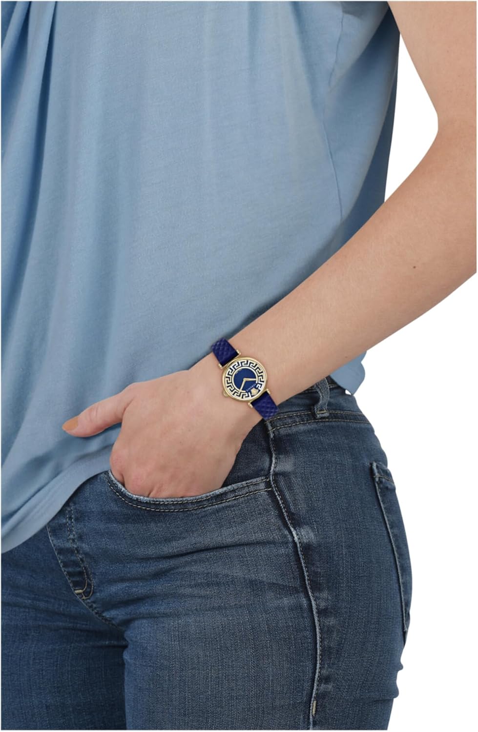 Versace Dameshorloge Lady lederen armband blauw 35mm VE1CA0223