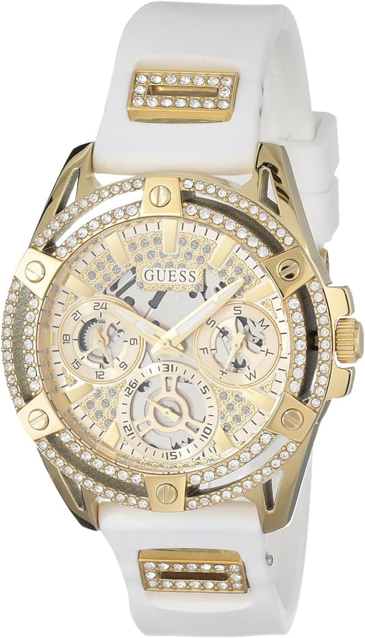 GUESS Goudkleurig en wit siliconen multifunctioneel horloge