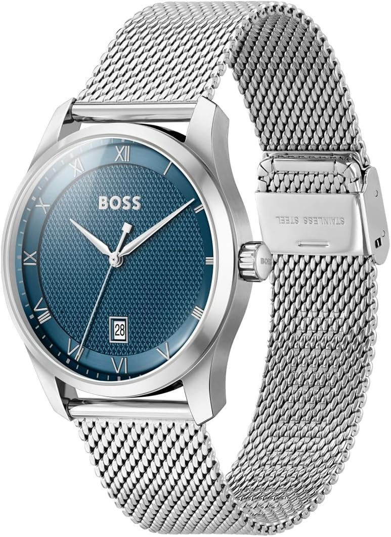 BOSS Analoog kwartshorloge voor heren uit de PRINCIPLE-collectie met leren of roestvrijstalen band, verkrijgbaar in zwart, Brown, blauw, Green en Grey