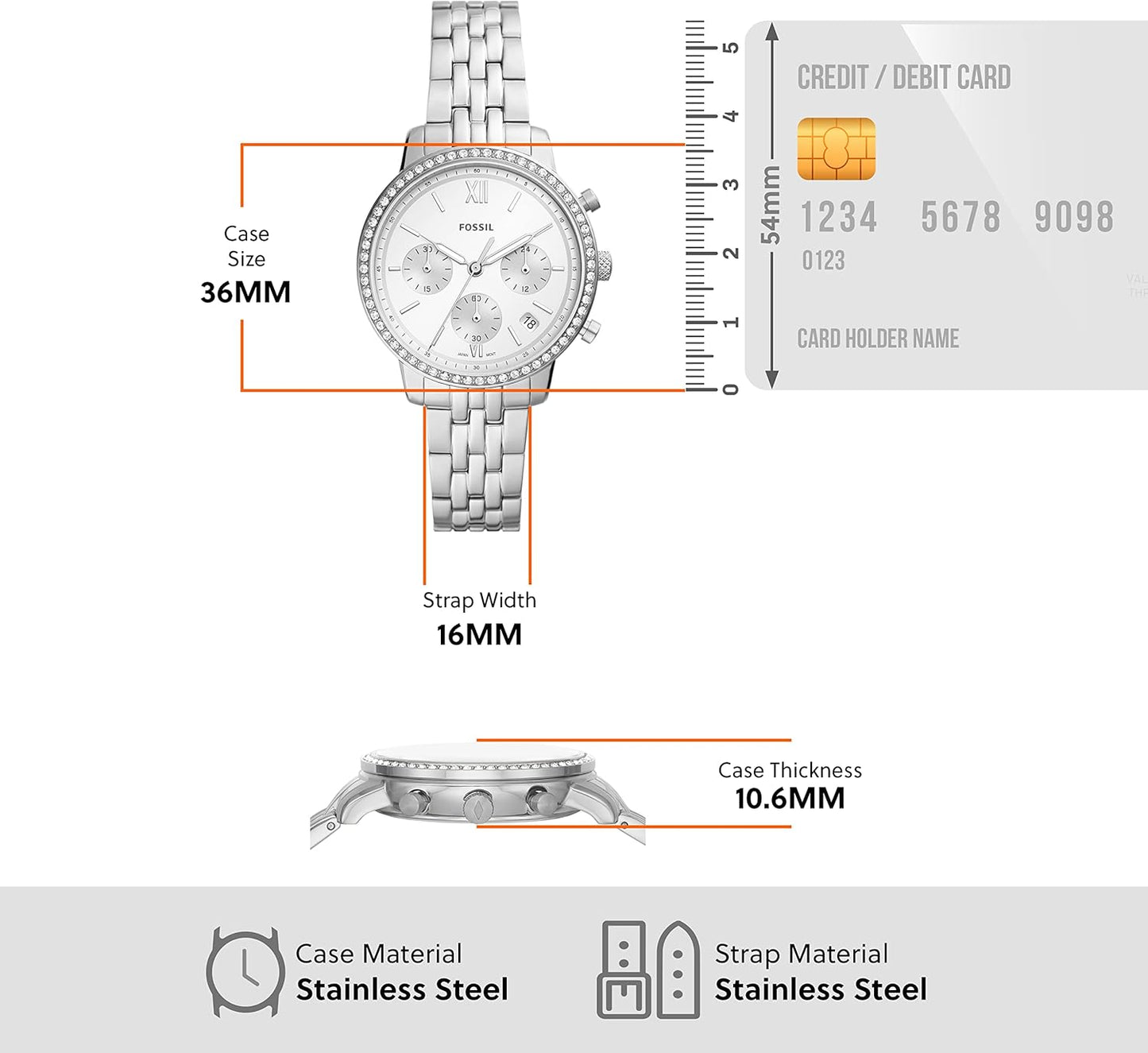 Fossil Neutra Watch for Women, Chronograph movement with Stainless steel or Leather Strap