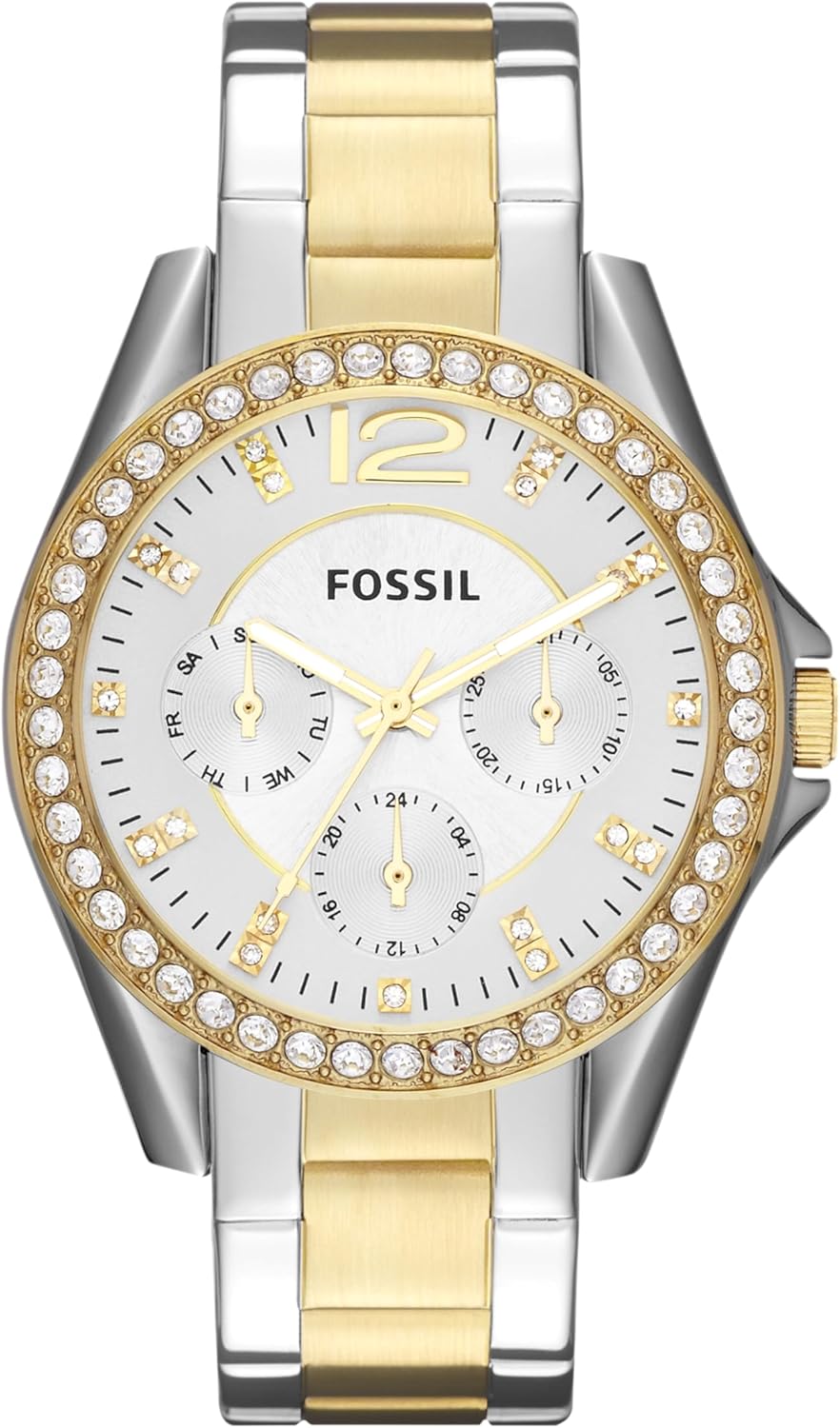 Fossil Riley horloge voor dames, chronograaf uurwerk met roestvrij stalen of leren band