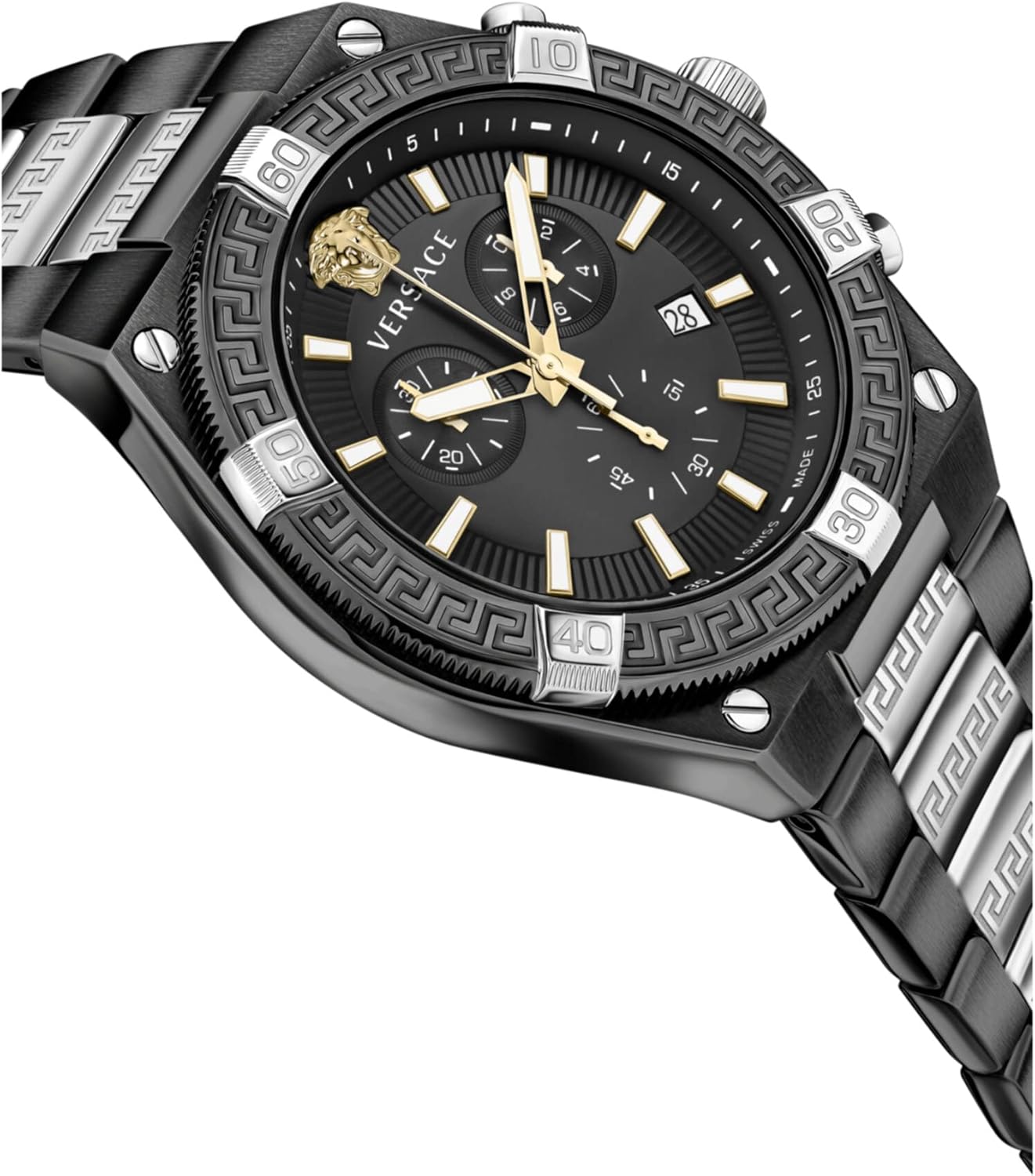 Versace Heren polshorloge Sporty GRECA chronograaf zwart, zilver 46 mm VESO01022, zwart