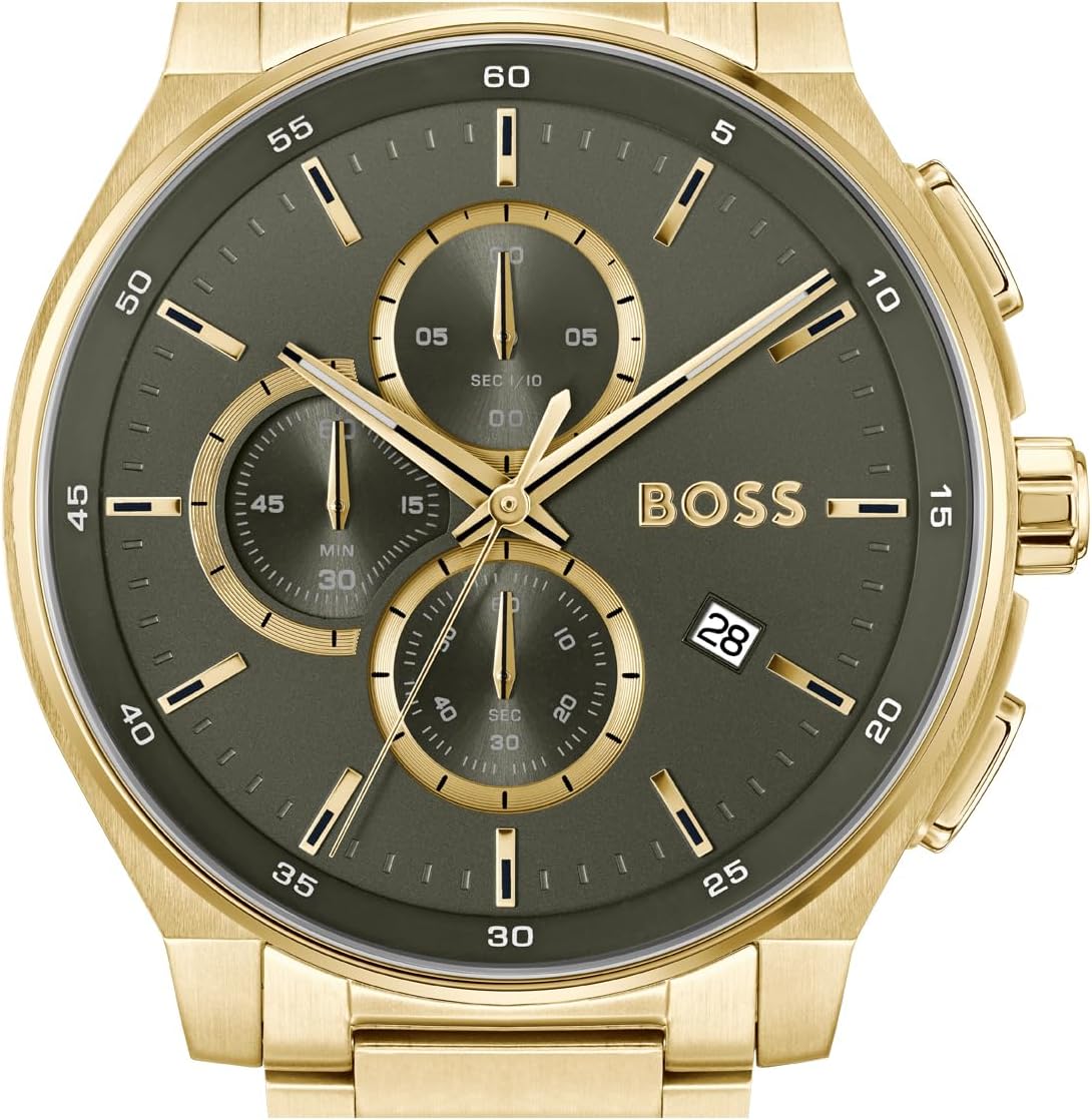 BOSS Chronograaf Quartz Horloge voor Mannen PEAK 2.0 Collectie met Goudkleurige Roestvrij Stalen Armband - 1514190, Groen, Metaal