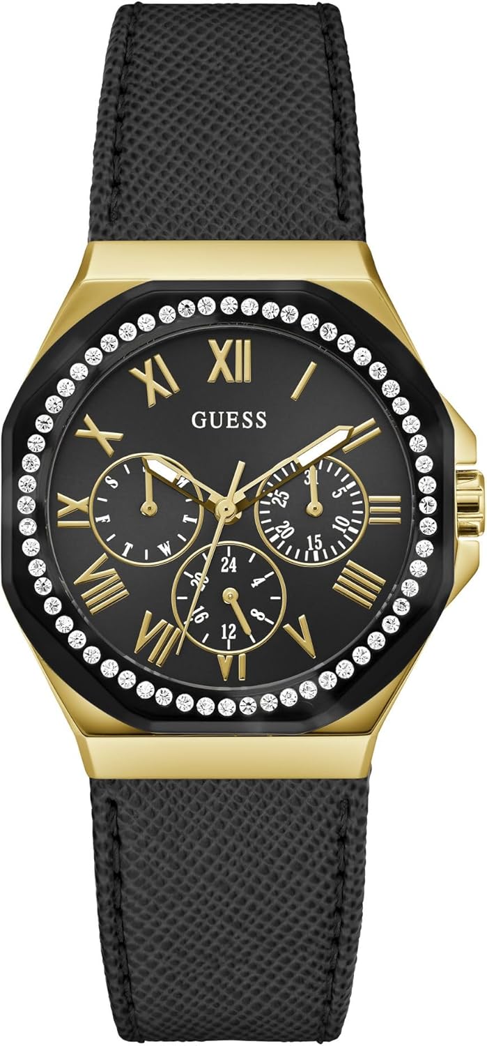GUESS Lederen Womens analoge zwarte wijzerplaat vrouwen horloge Gw0753L4, band kleur-zwart, zwart, riem, Zwart, riem