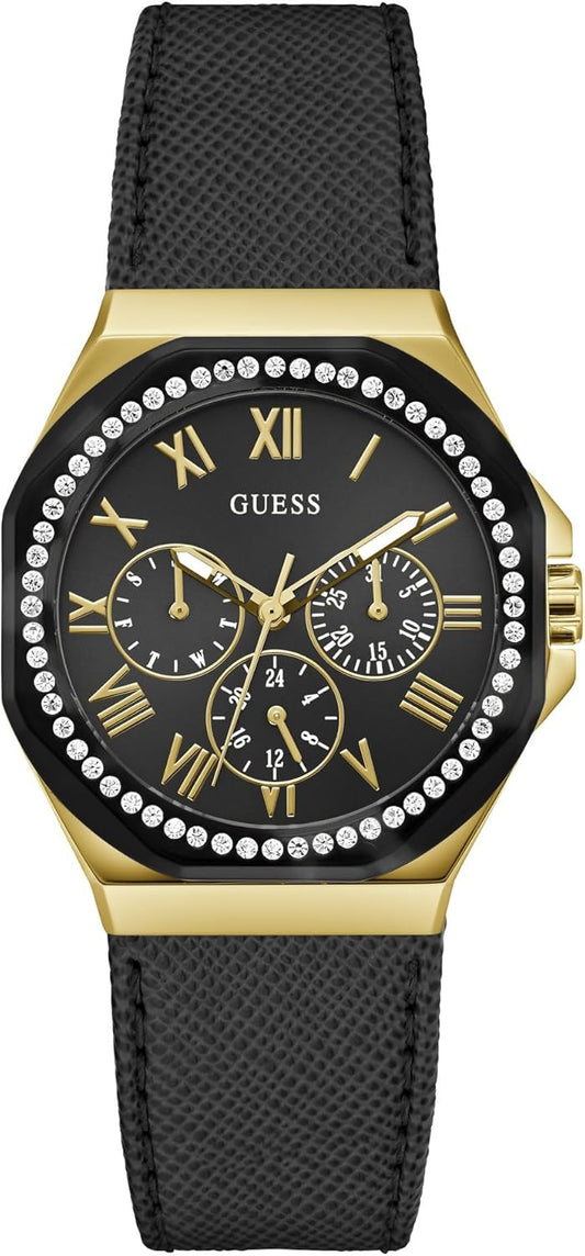 GUESS Lederen Womens analoge zwarte wijzerplaat vrouwen horloge Gw0753L4, band kleur-zwart, zwart, riem, Zwart, riem