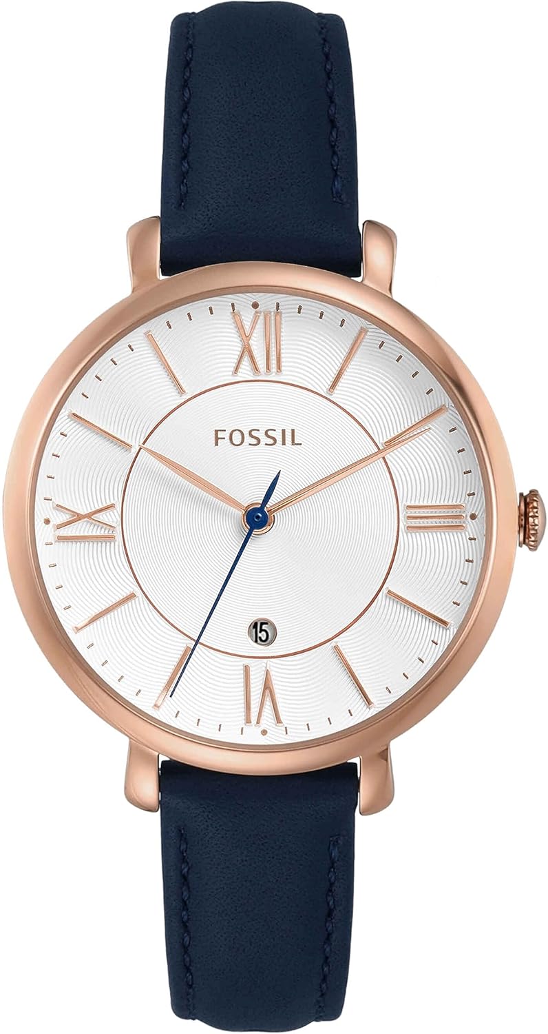 Fossil ES3988 Analoog kwartshorloge voor dames, met leren armband, Roségoud, standard size, jacqueline