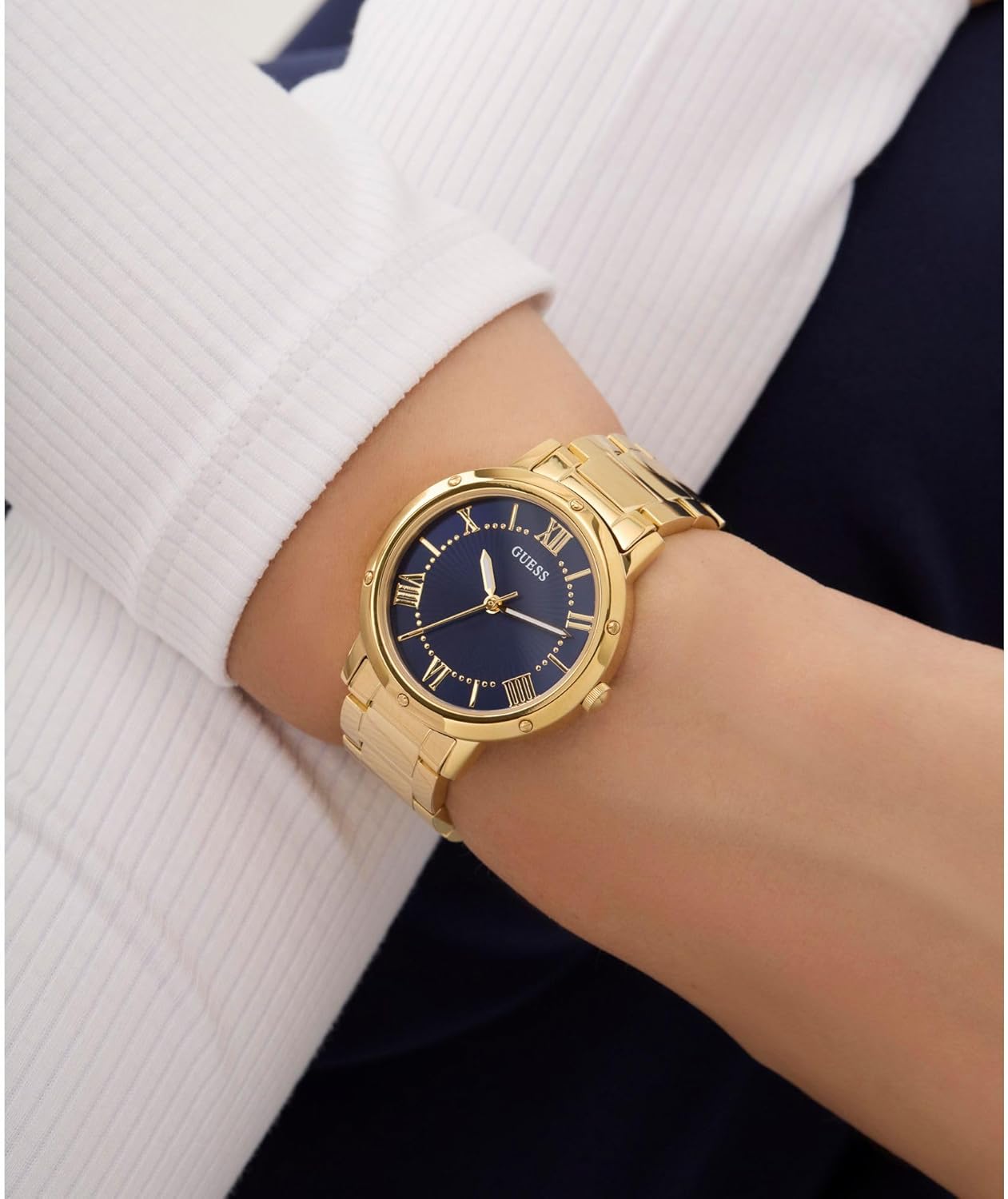 GUESS Dameshorloge polshorloge Dawn GW0404L4 roestvrij staal goud, blauw, Modern