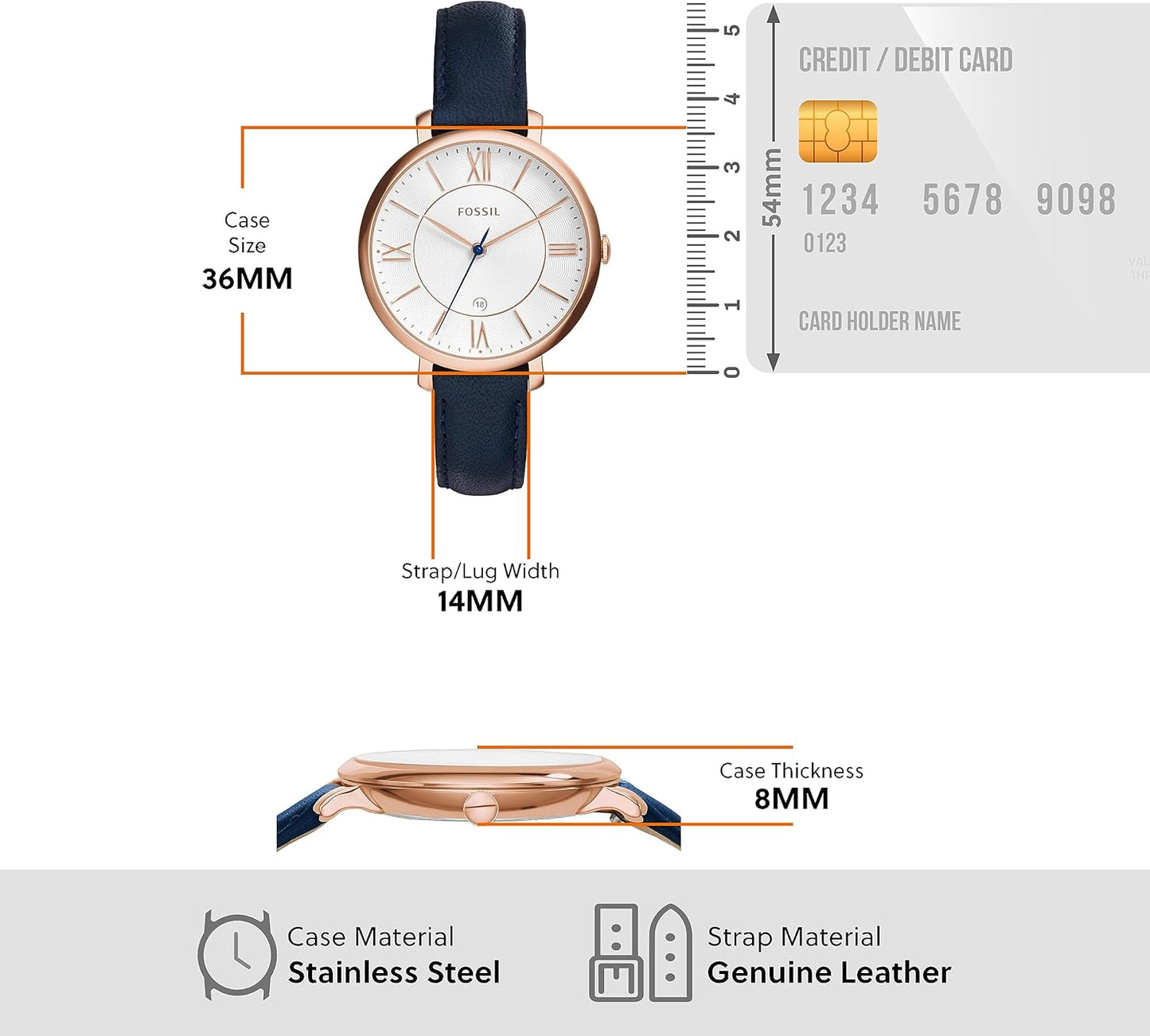 Fossil ES3988 Analoog kwartshorloge voor dames, met leren armband, Roségoud, standard size, jacqueline